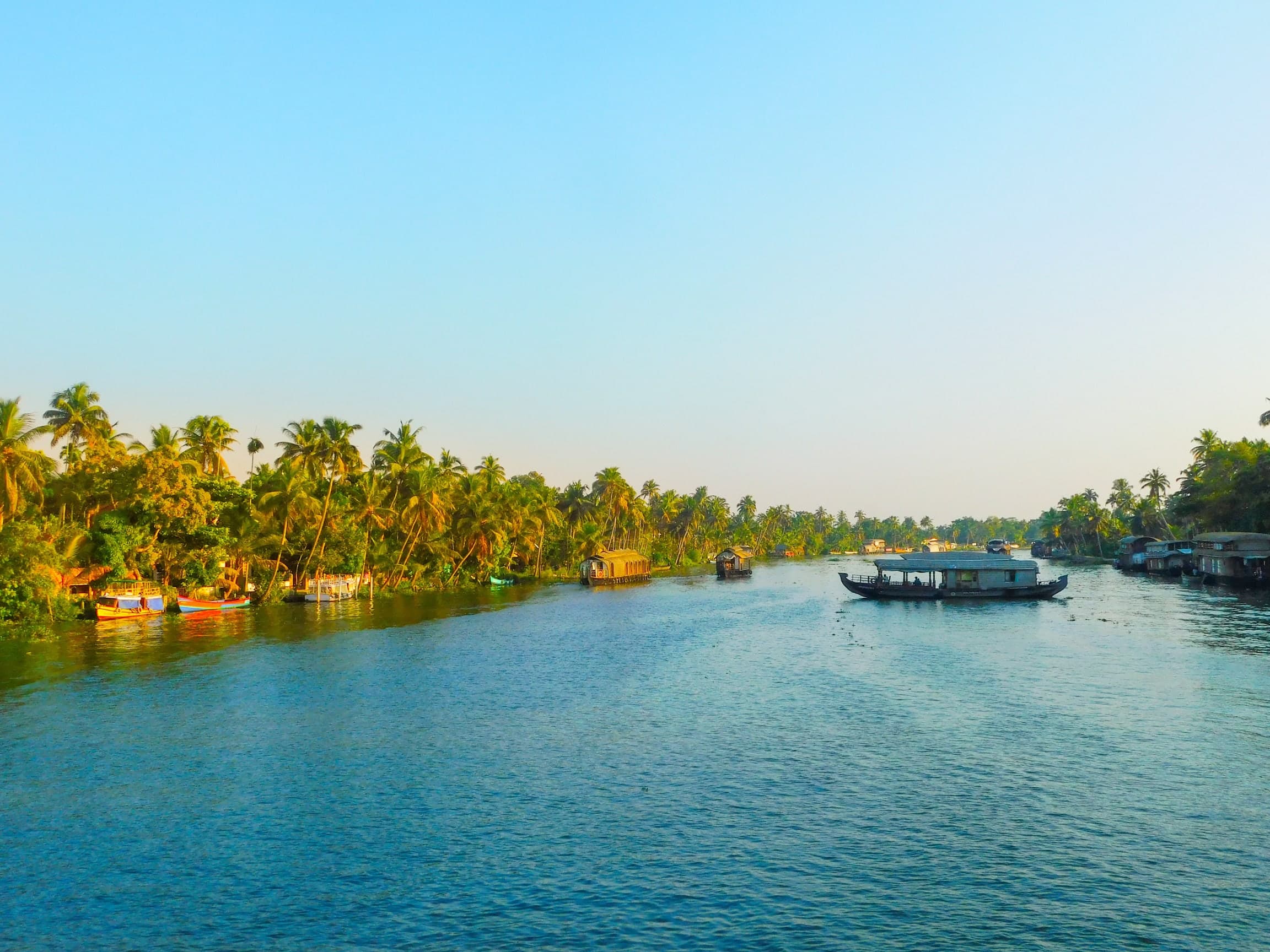 Palm-lined backwaters in Kumarakom